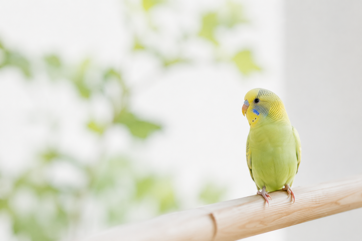 止まり木にとまるセキセイインコ
